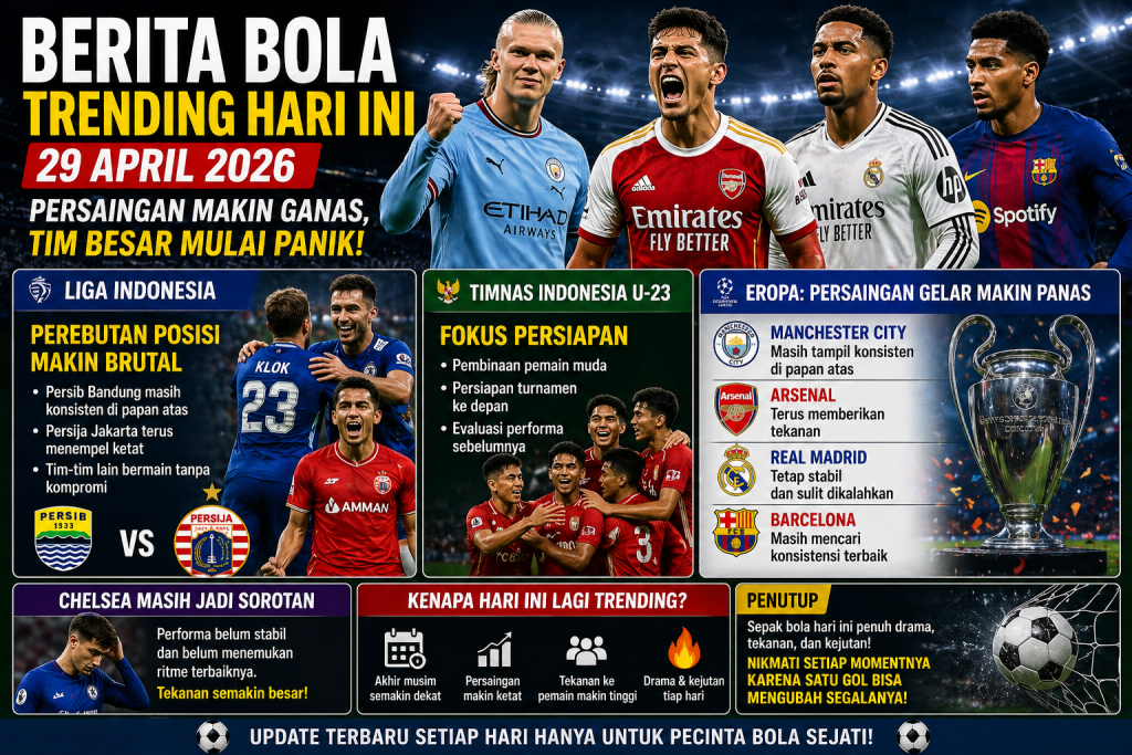 Berita Bola Trending Hari Ini 29 April 2026: Persaingan Makin Ganas, Tim Besar Mulai Panik! 