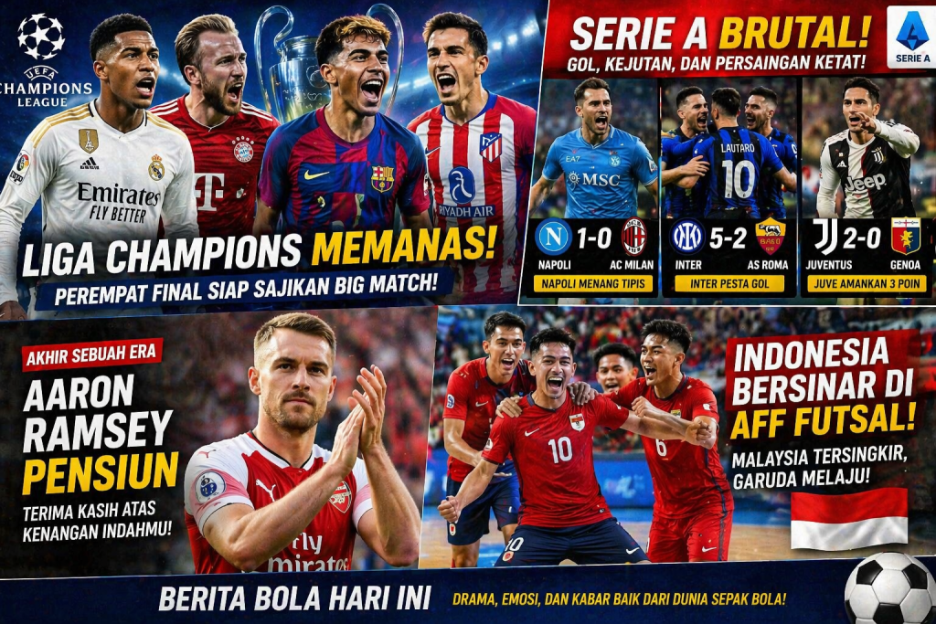 Berita Bola Hari Ini: Liga Champions Memanas, Serie A Brutal, Ramsey Pensiun!