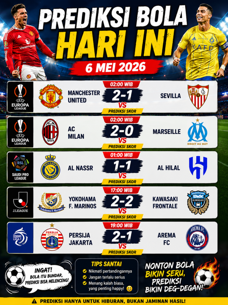 Prediksi Bola Hari Ini 6 Mei 2026: Antara Gol Indah dan Harapan Mantan yang Tak Kembali
