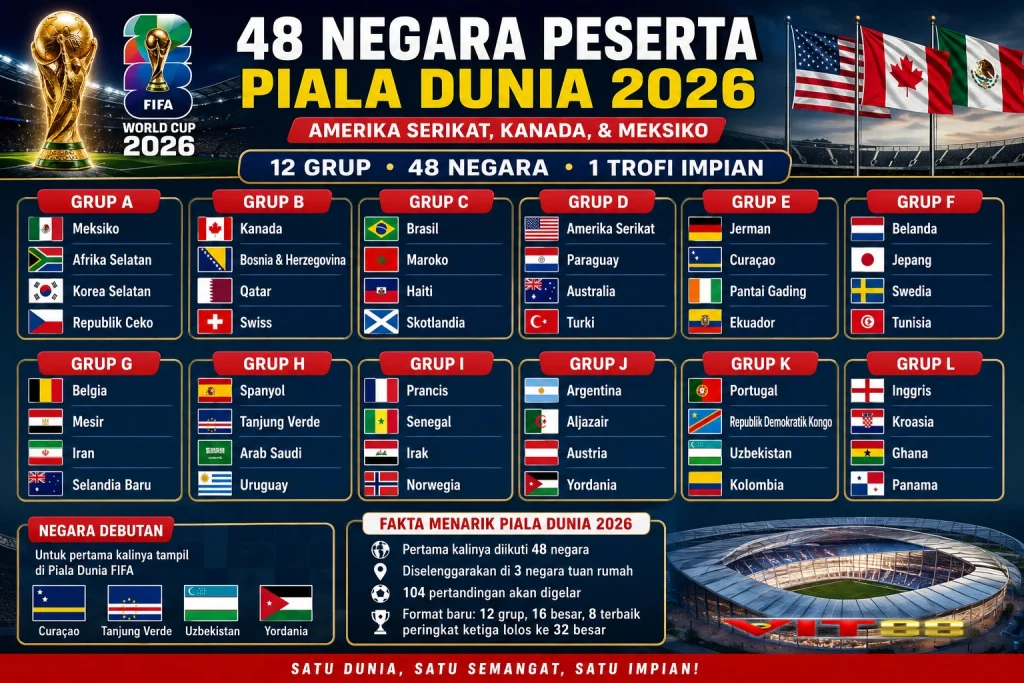 48 Tim Nasional Piala Dunia 2026 Resmi Lengkap! Simak Pembagian Grup dan Negara Debutan yang Siap Mencuri Perhatian
