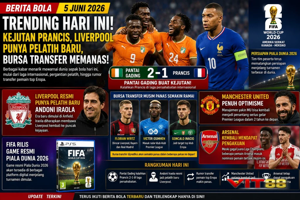 Berita Bola Trending Hari Ini 5 Juni 2026: Kejutan Prancis, Liverpool Punya Pelatih Baru, Bursa Transfer Memanas 