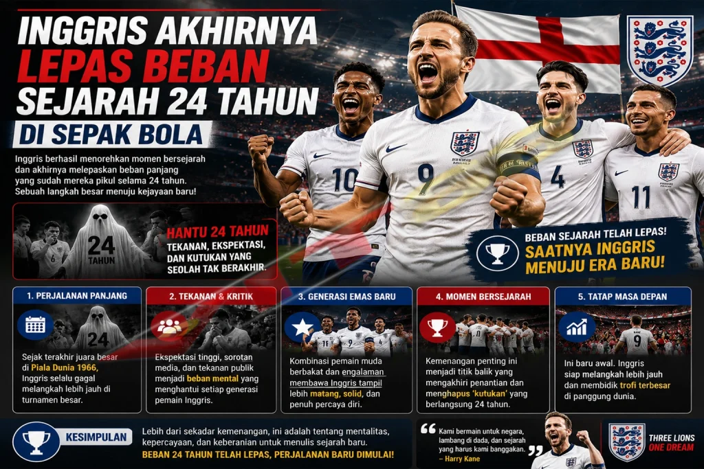 Inggris Akhirnya Lepas Beban Sejarah 24 Tahun di Sepak Bola