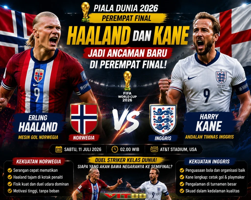 Haaland dan Kane Jadi Ancaman Baru di Perempat Final Piala Dunia 2026
