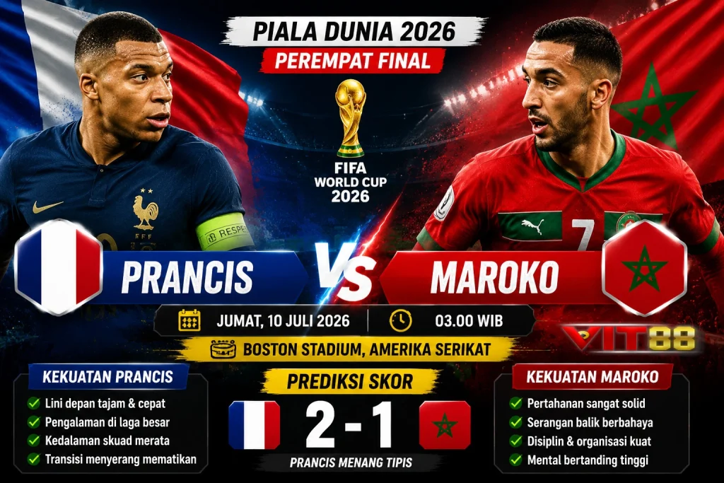 Prancis dan Maroko Berebut Tiket Semifinal Piala Dunia 2026