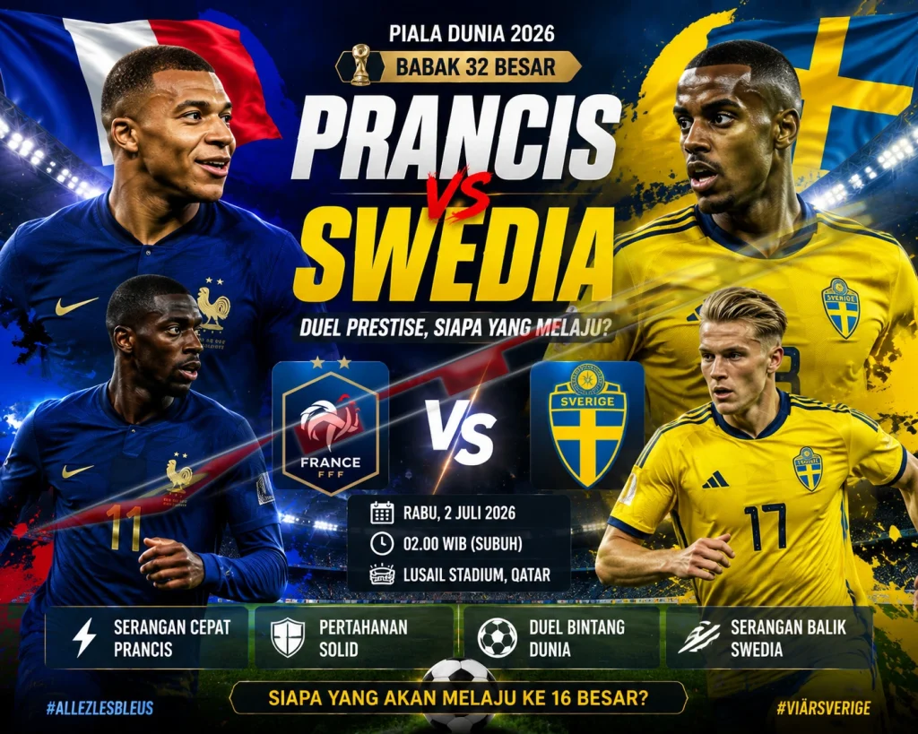 Prancis vs Swedia – Duel Panas Babak 32 Besar Piala Dunia 2026