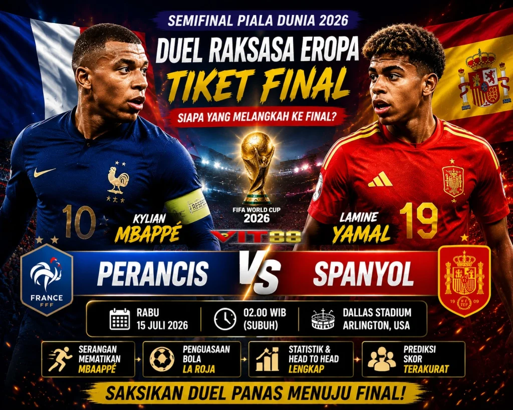 Prediksi Prancis vs Spanyol 15 Juli 2026: Duel Sengit Perebutan Tiket Final Piala Dunia