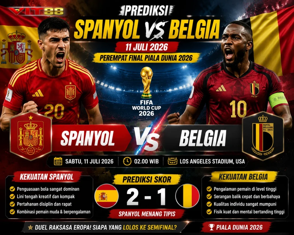 Prediksi Spanyol vs Belgia 11 Juli 2026: Duel Raksasa Eropa Perebutkan Tiket Semifinal Piala Dunia