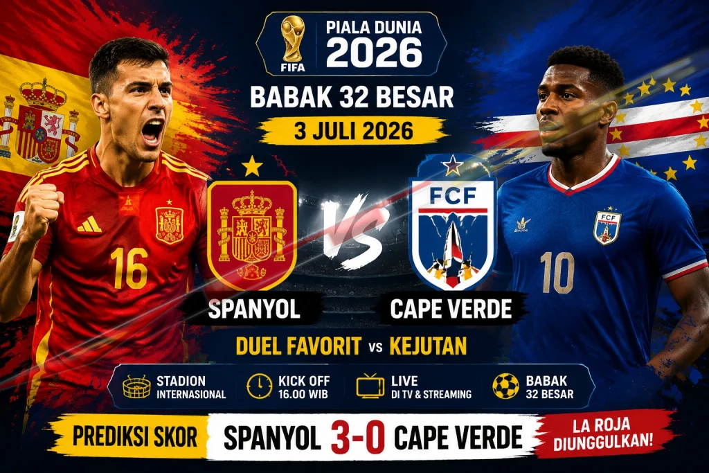 Prediksi Spanyol vs Cape Verde – Duel Favorit vs Kejutan di Piala Dunia 2026