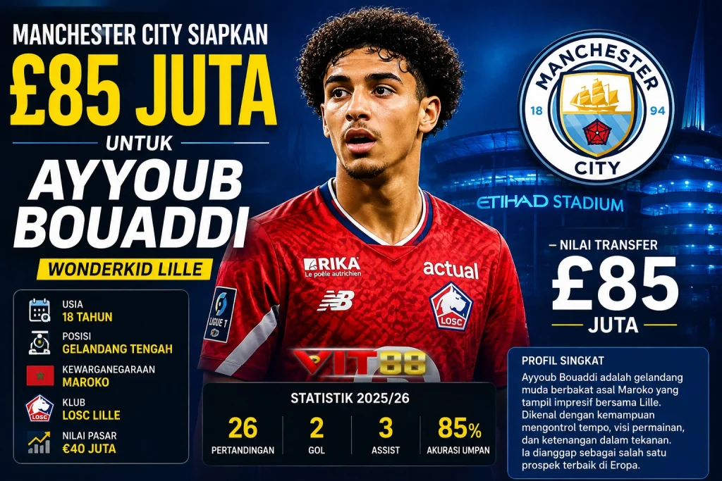 Manchester City Siapkan £85 Juta untuk Ayyoub Bouaddi, Pengganti Rodri Mulai Disiapkan


