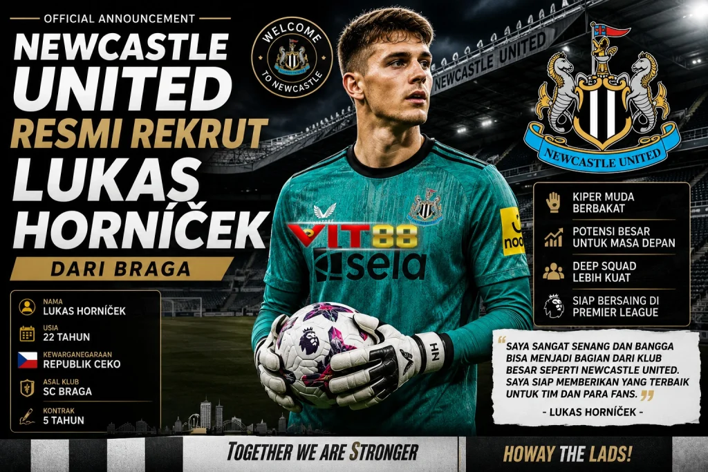 Newcastle Resmi Rekrut Lukas Horníček dari Braga, Perkuat Lini Belakang Jelang Musim Baru