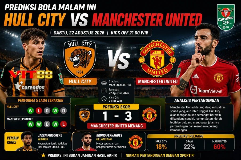 Prediksi Hull City vs Manchester United 22 Agustus 2026: Setan Merah Diunggulkan